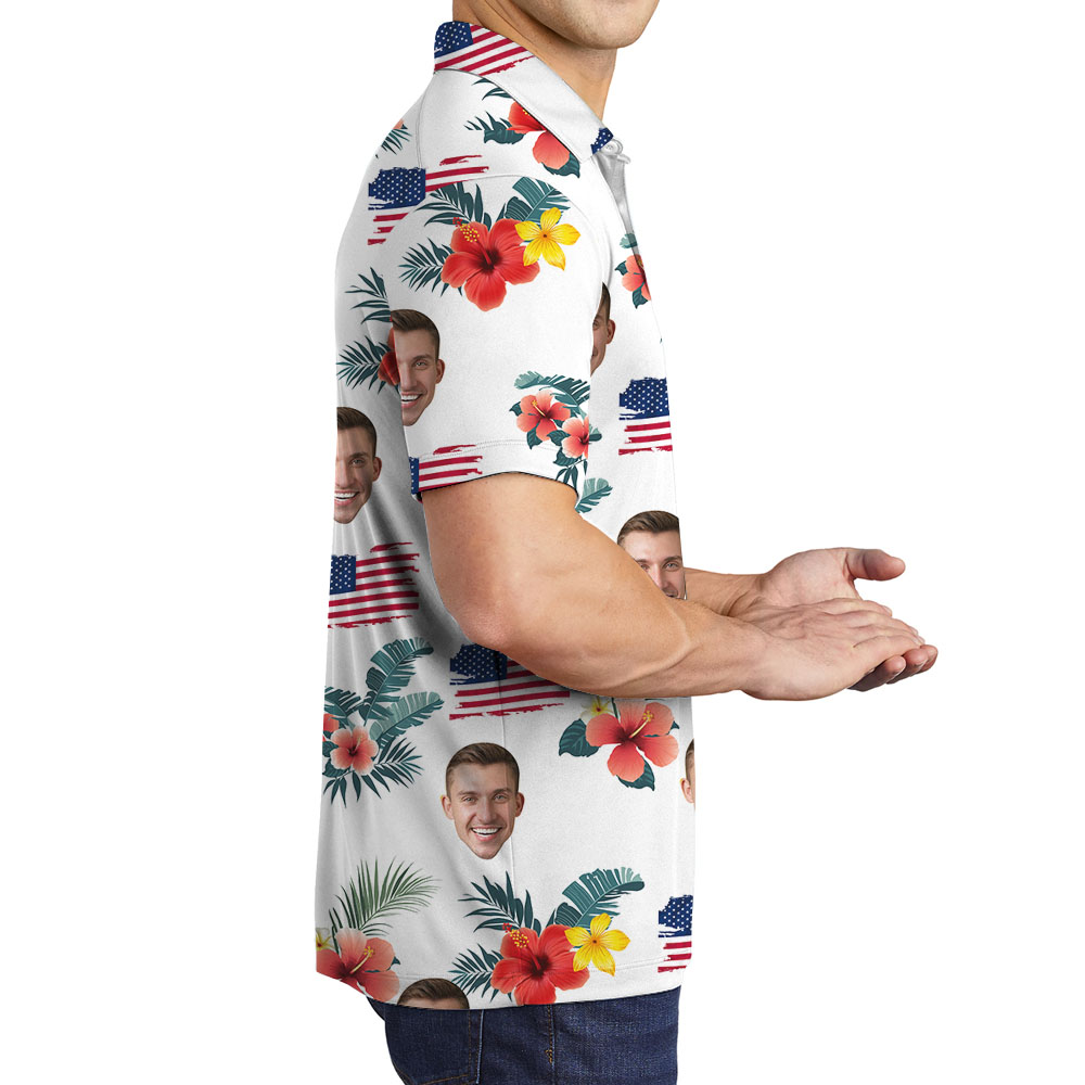 White Red And Blue Custom Photo Polos For Men