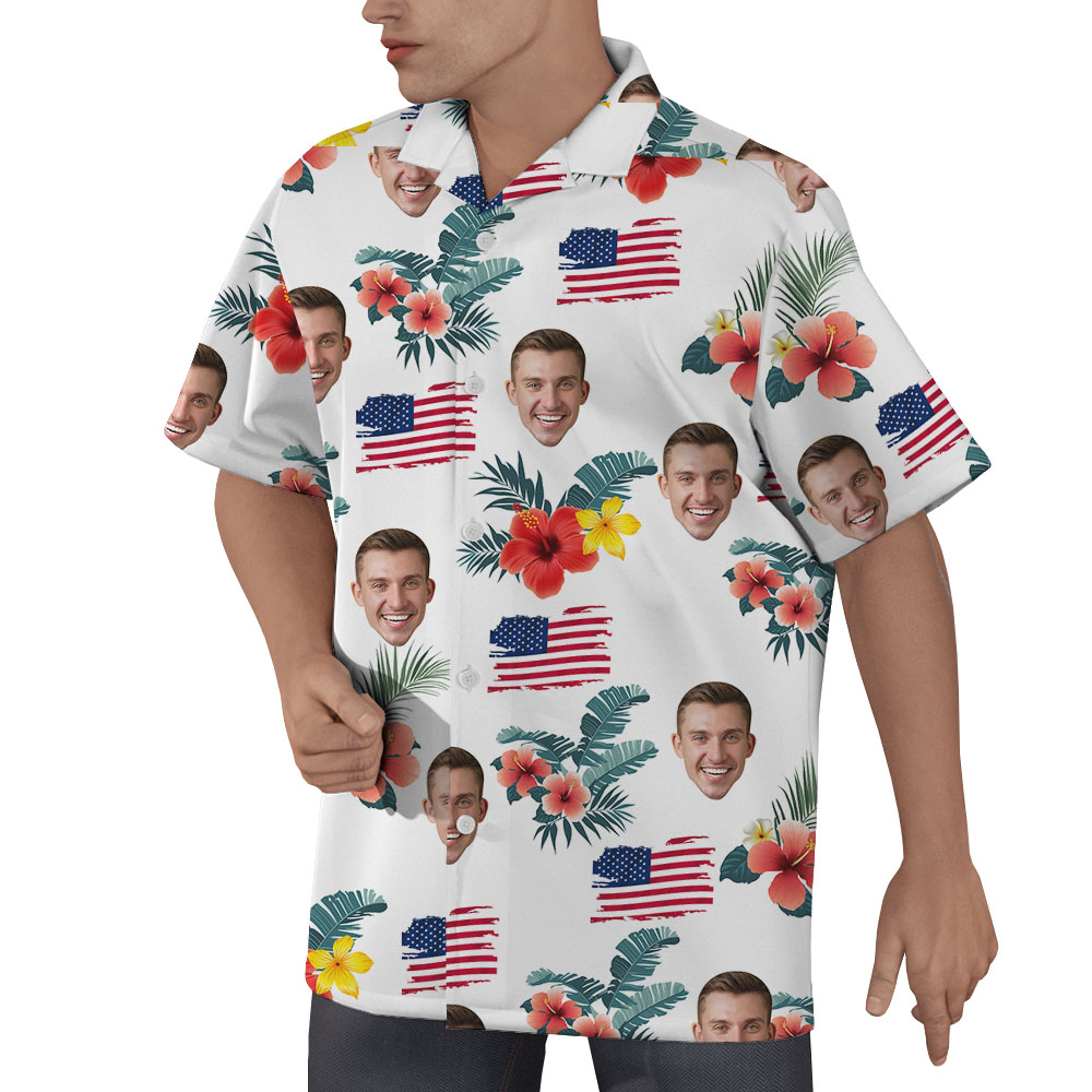 American Flag Custom Face Button Up Shirt