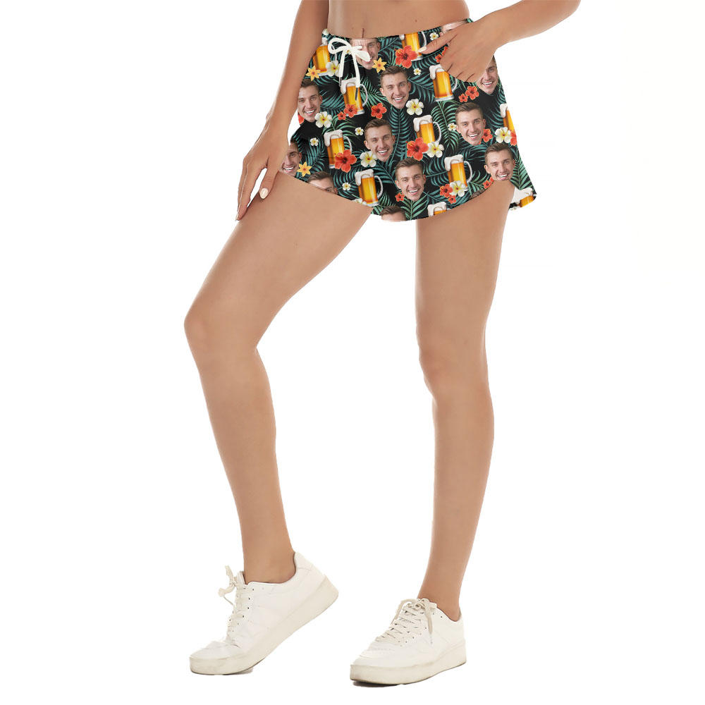 Personalized Women Beer Tropical Shorts With 4 Faces
