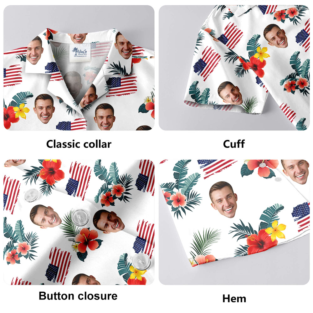 American Flag Custom Face Button Up Shirt