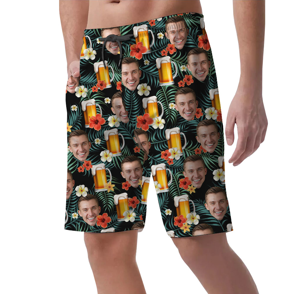 Custom Face Beer Tropical Men's Hawaiian Shorts