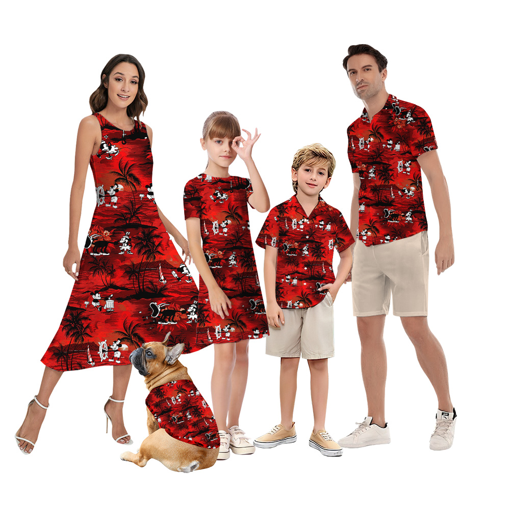 Cute Mickey Steamboat Willie Tropical Sunset Beach Matching Family Hawaiian Outfits - variant image 1