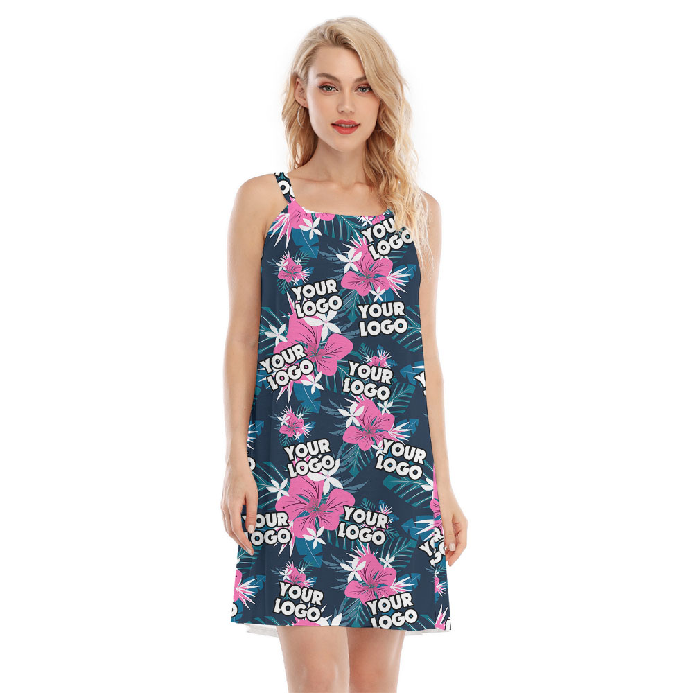 Purple Floral Women's Cami Dress With Multiple Logos - variant image 1