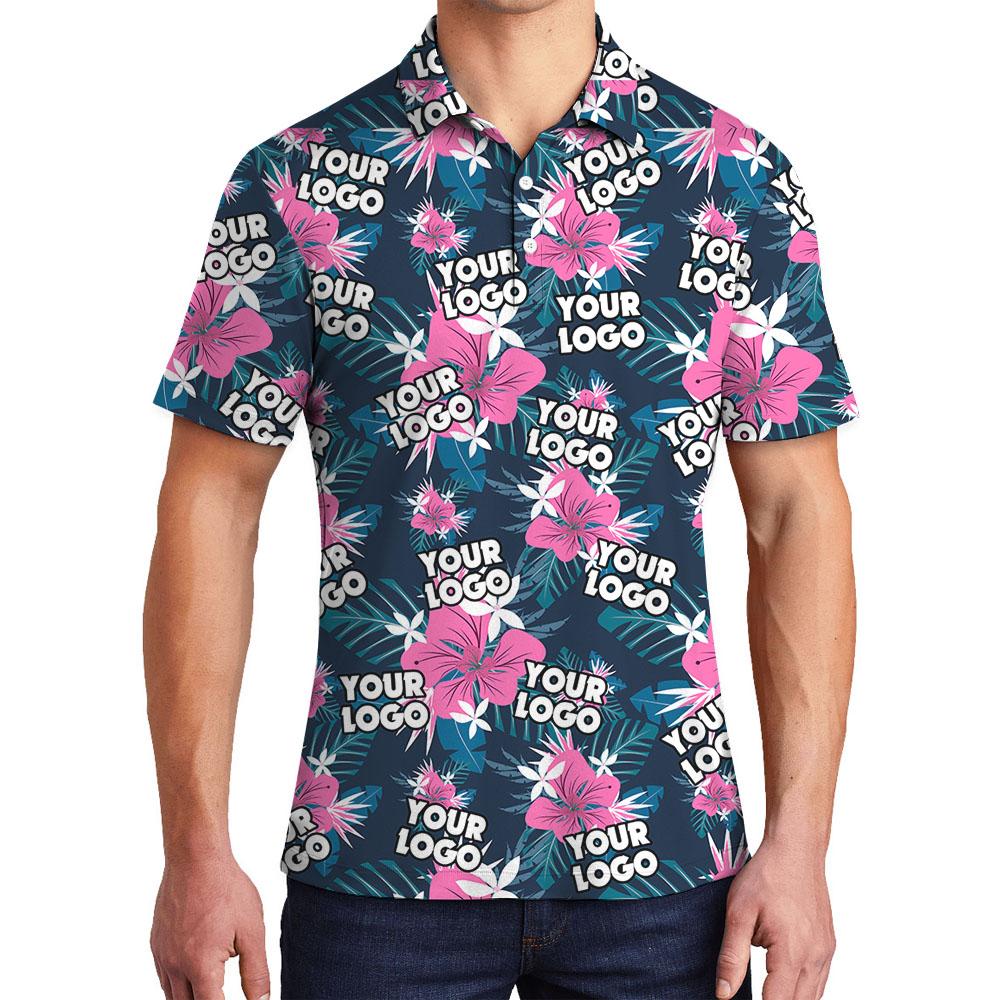 Custom Logo Men's Polo With Purple Floral - variant image 1
