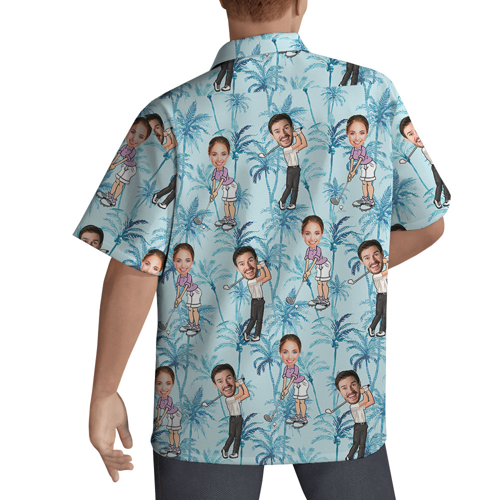 Blue Men's Golf Button Up Shirt With Custom Faces