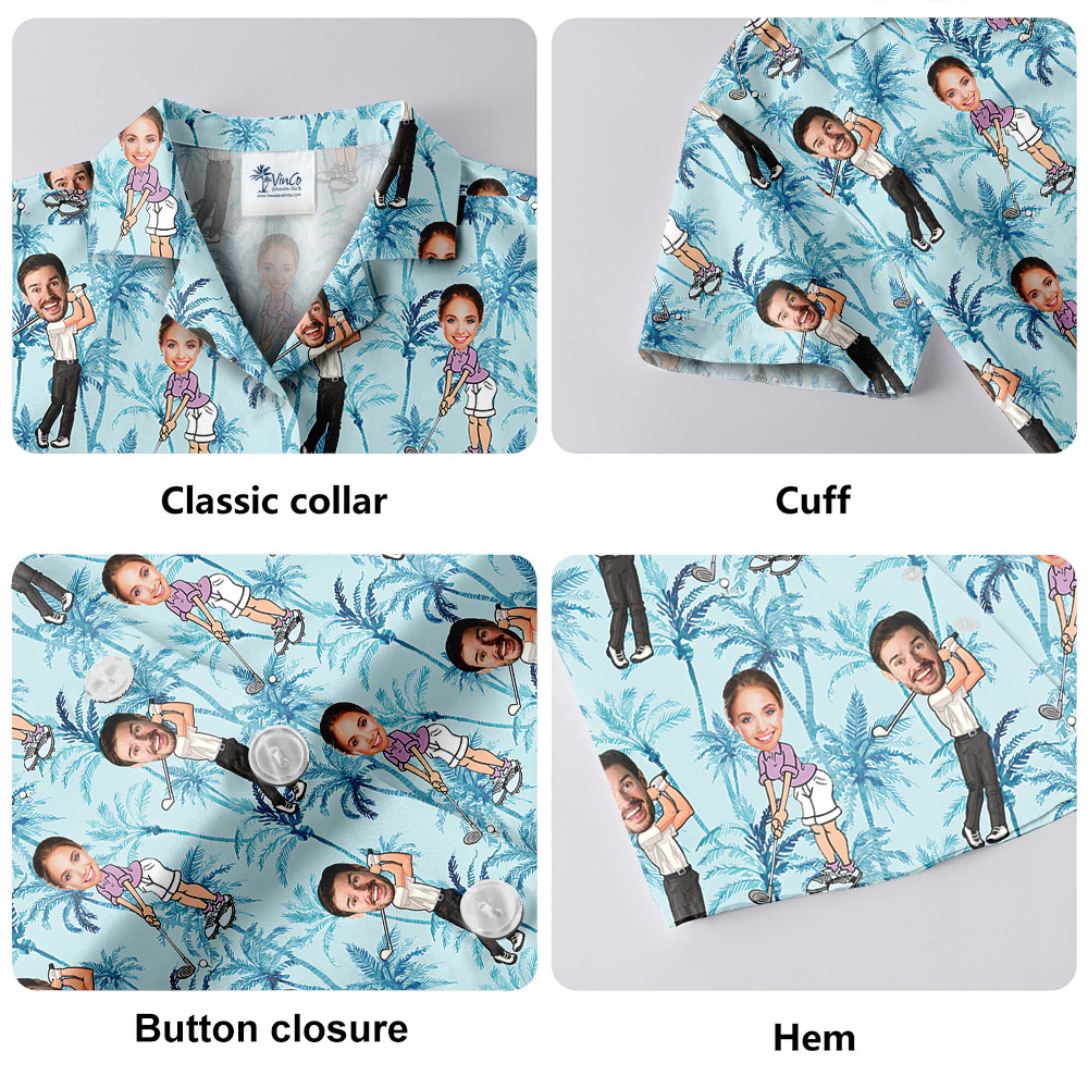 Blue Men's Golf Button Up Shirt With Custom Faces