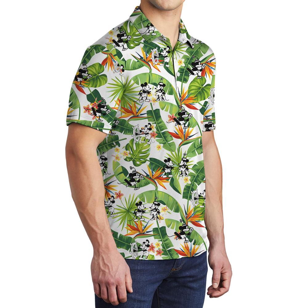 Mickey Steamboat Willie 1928 Tropical Hawaiian Polo Shirt