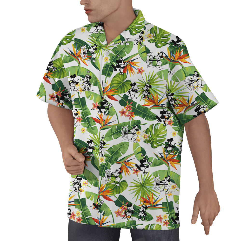 Cute Mickey Steamboat Willie Tropical Hawaiian Shirt