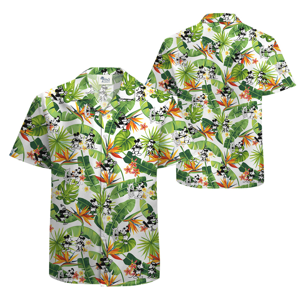 Cute Mickey Steamboat Willie Tropical Hawaiian Shirt