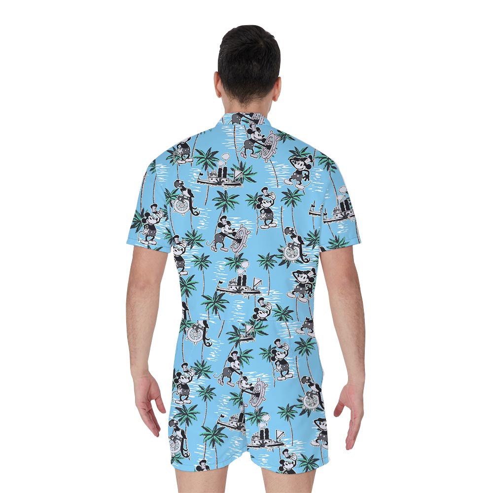 Mickey Steamboat Willie Hawaiian Beach Romper For Men