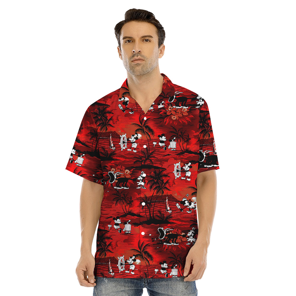 Cute Mickey Steamboat Willie Tropical Sunset Beach Matching Family Hawaiian Outfits