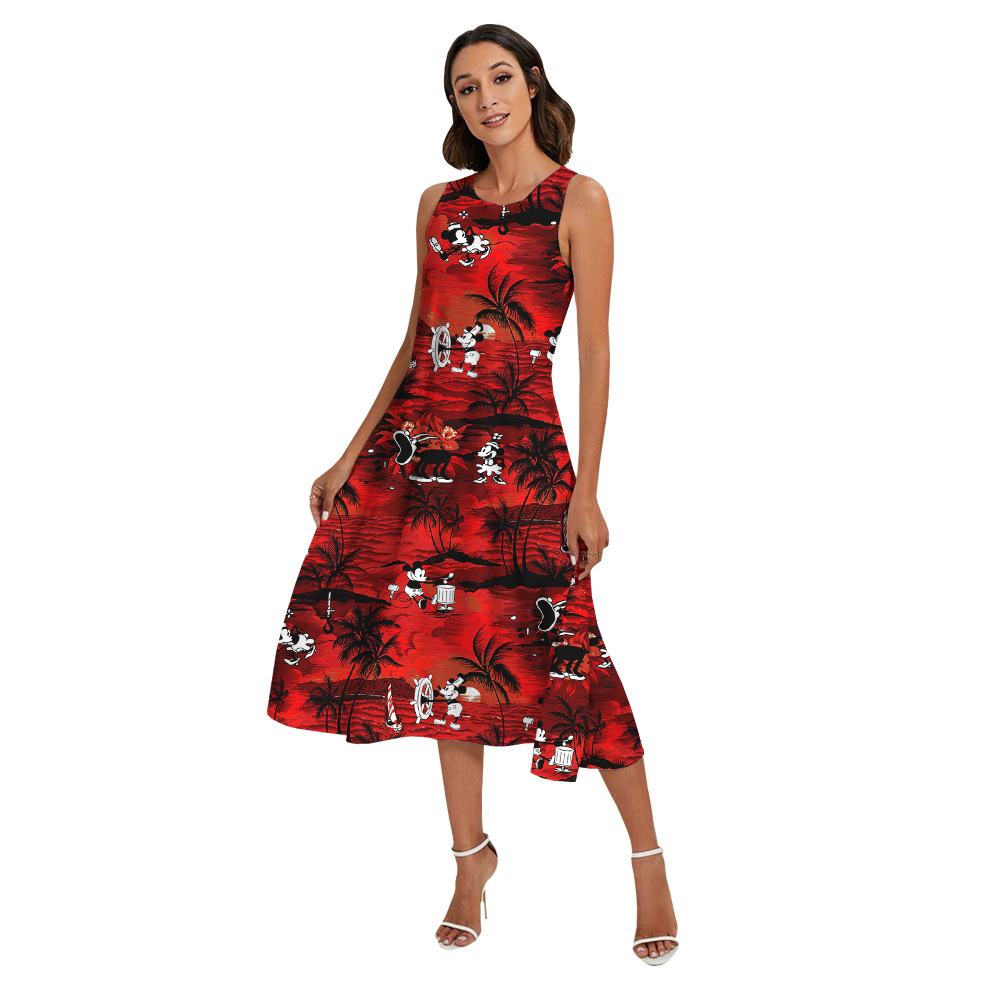 Cute Mickey Steamboat Willie Tropical Sunset Beach Matching Family Hawaiian Outfits