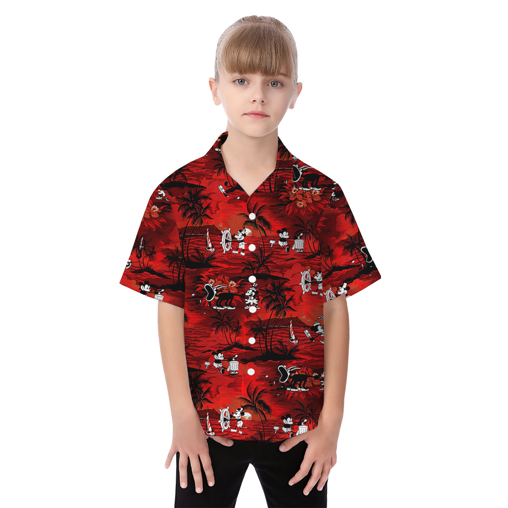 Cute Mickey Steamboat Willie Tropical Sunset Beach Matching Family Hawaiian Outfits