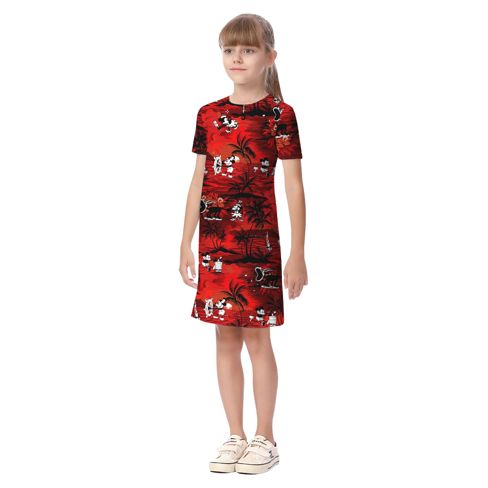 Cute Mickey Steamboat Willie Tropical Sunset Beach Matching Family Hawaiian Outfits