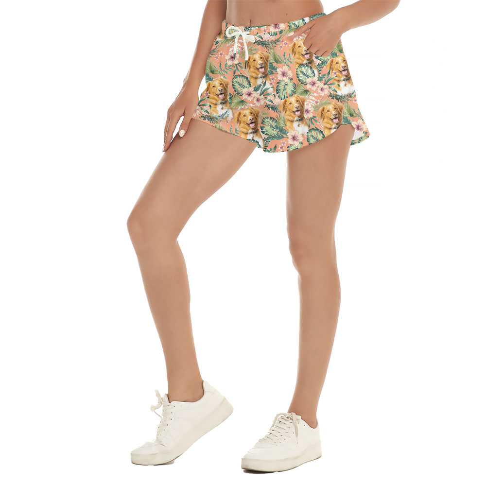 Cute Custom Dog Face Hawaiian Shorts For Women