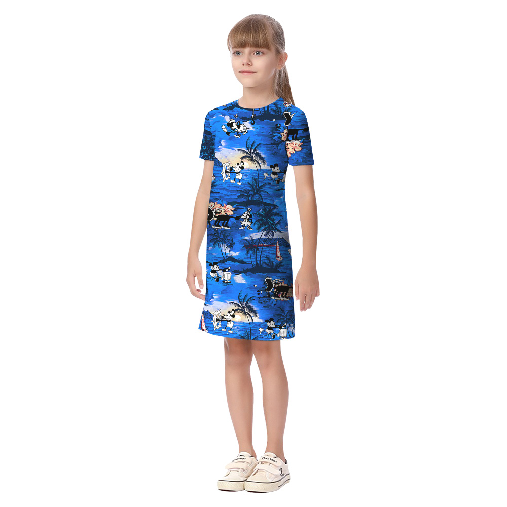 Tropical Palm Tree Sunset Mickey Mouse Navy Family Matching Hawaiian Outfits