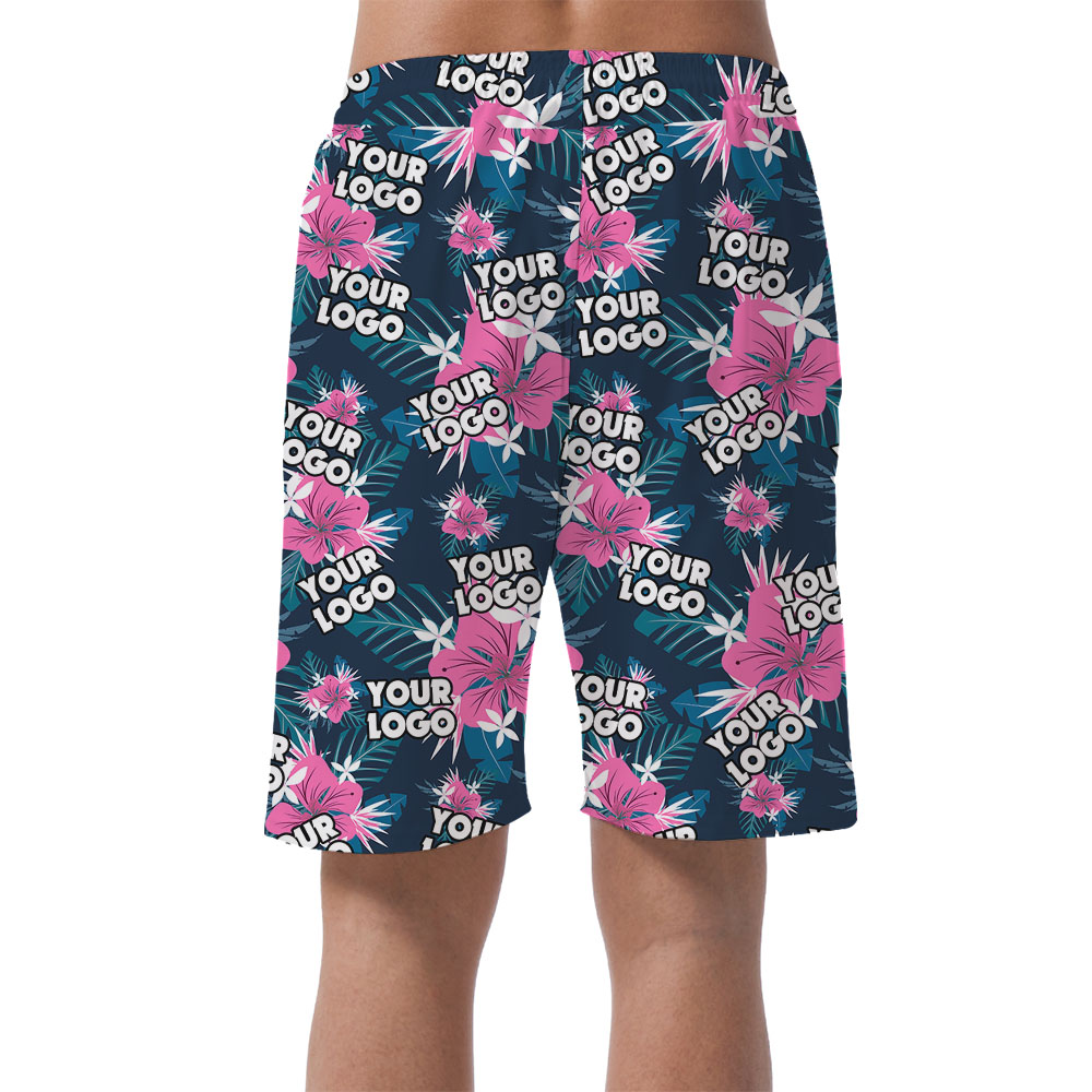 Purple Floral Tropical Men's Hawaiian Shorts With Logos