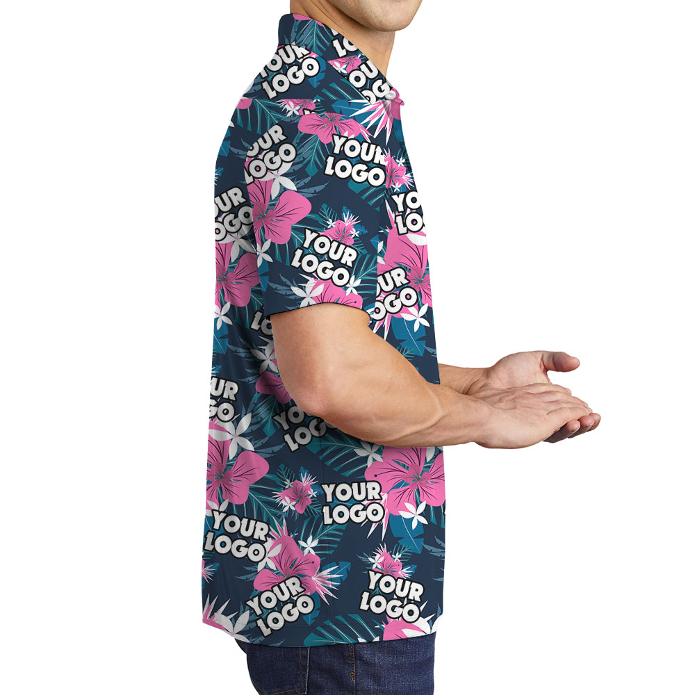 Custom Logo Men's Polo With Purple Floral