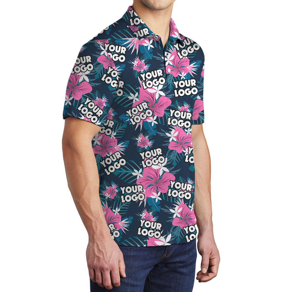 Custom Logo Men's Polo With Purple Floral