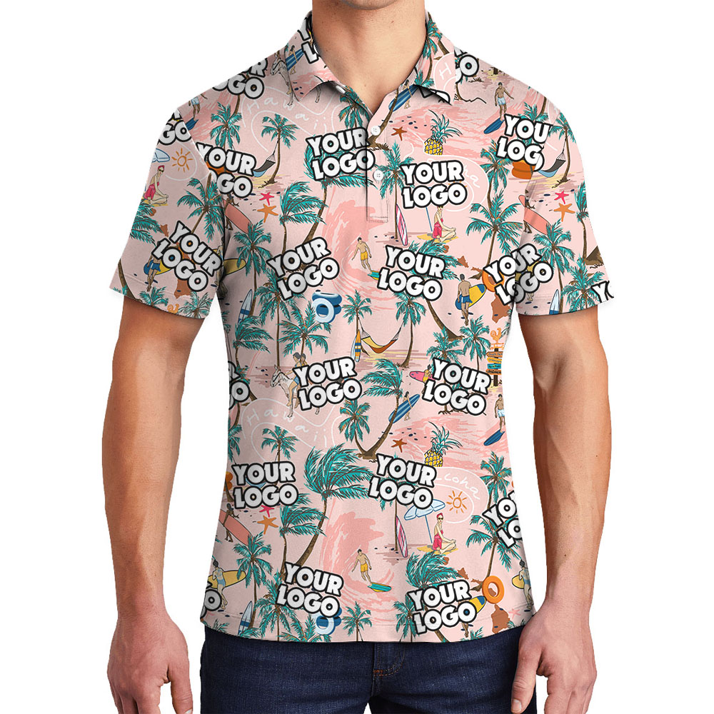 Men's Hawaiian Polo Beach Shirt With Logos - variant image 1