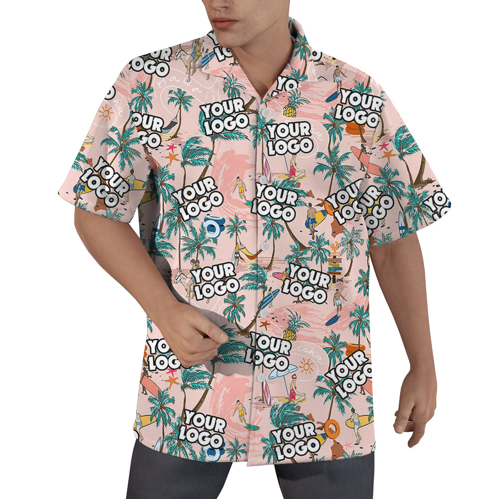Custom Logo Pink Hawaiian Shirt For Men - variant image 1