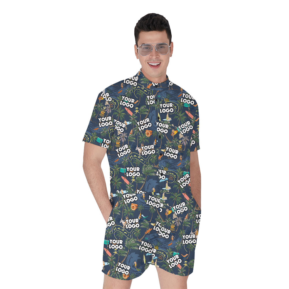 Custom Logo Palm Tree Men's Hawaiian Romper - variant image 1