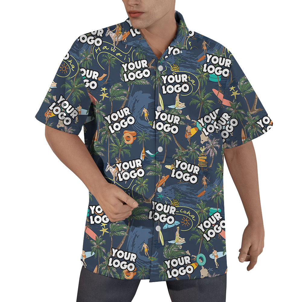Beach Theme Custom Logo Hawaiian Button Shirt - variant image 1