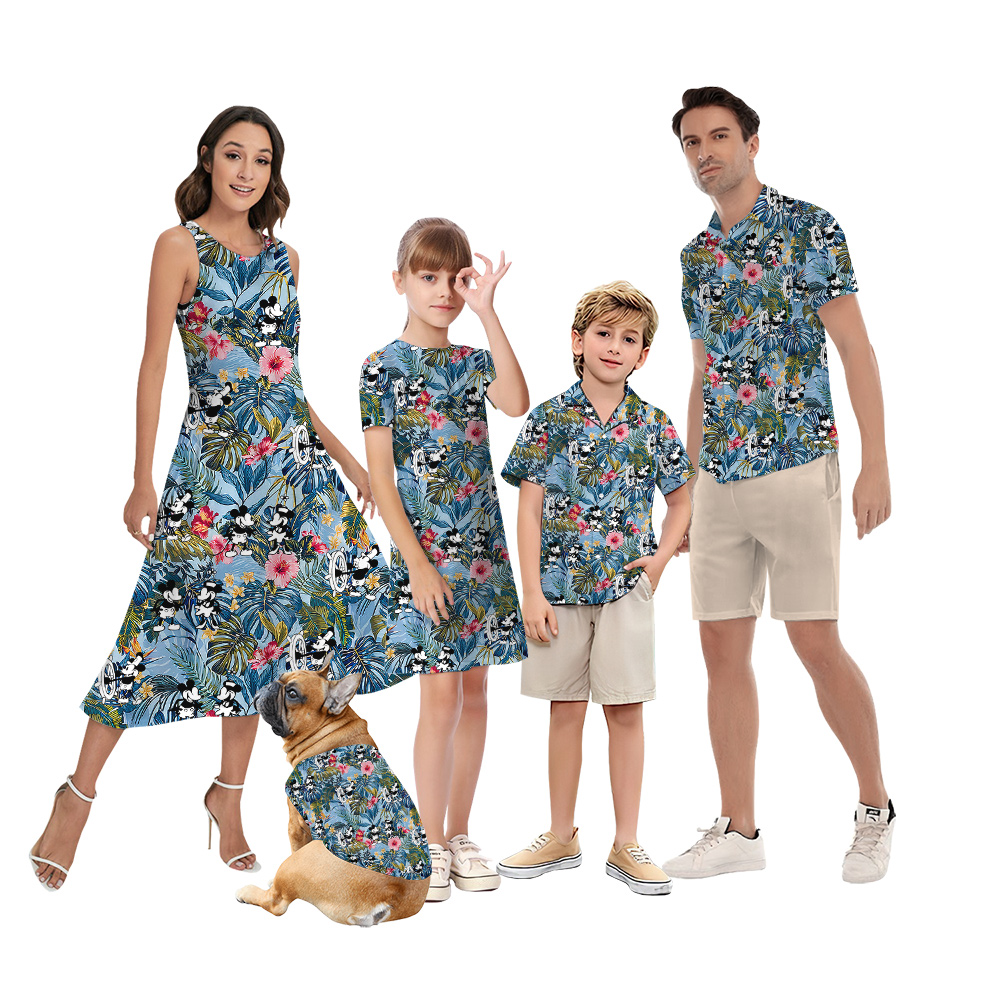Floral Tropical Mickey Mouse Blue Matching Family Hawaiian Outfits - variant image 1