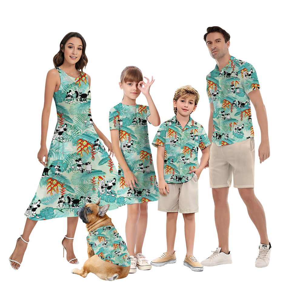 Family Matching Mickey And Minnie Tropical Blue Hawaiian Shirts - variant image 1