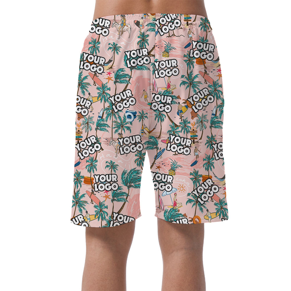 Pink Beach Hawaiian Shorts With Custom Logos
