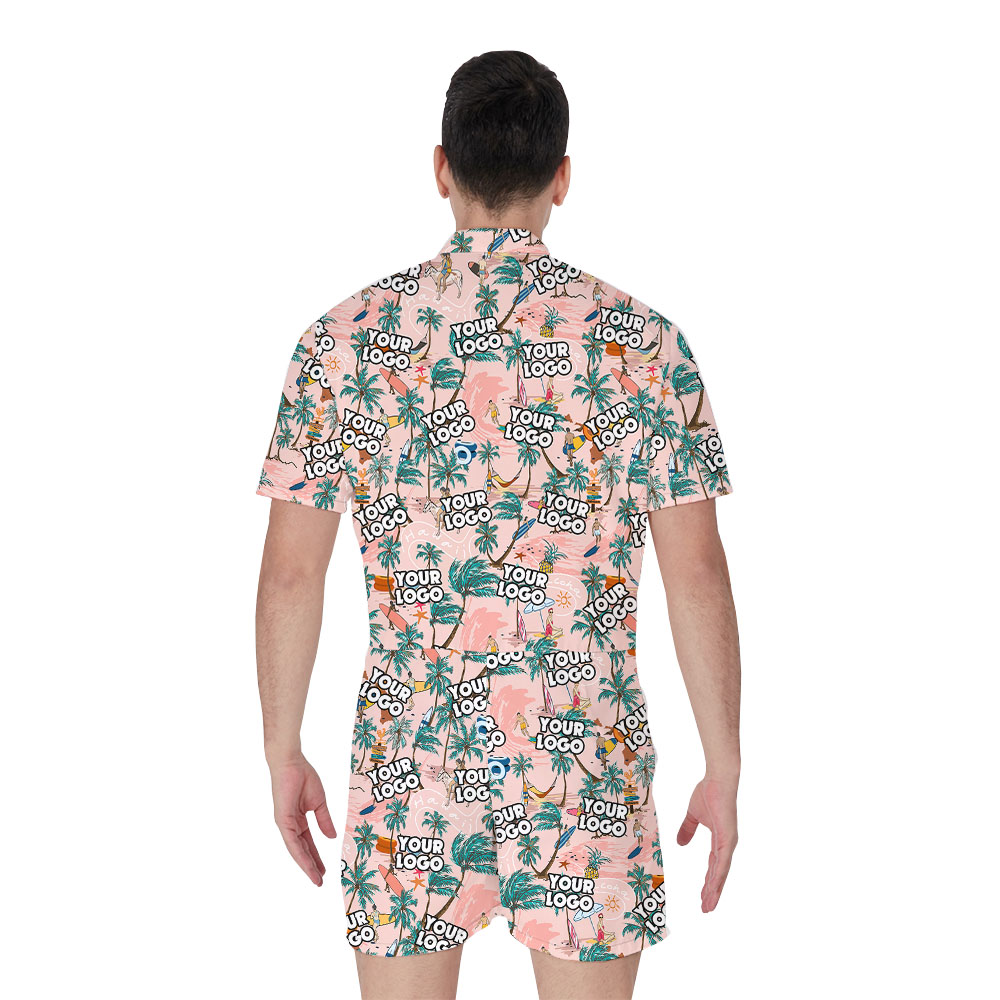 Custom Face Pink Hawaiian Romper For Men