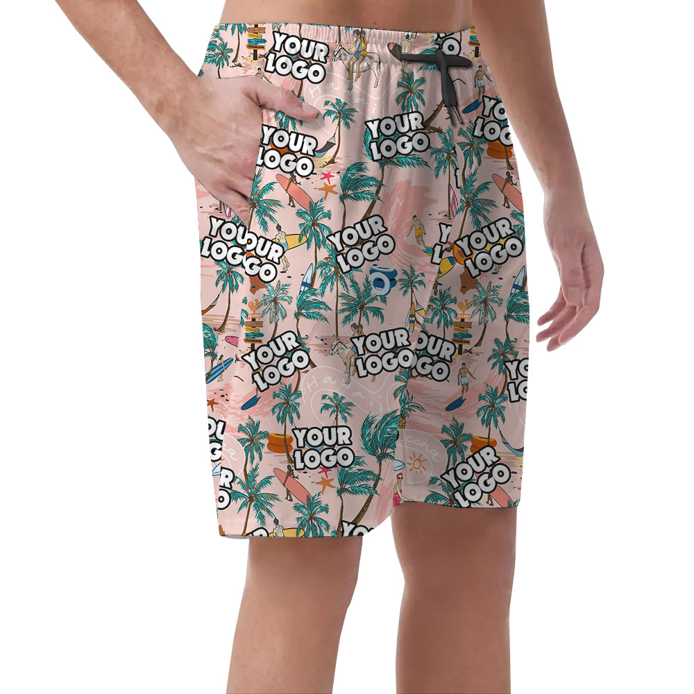 Pink Beach Hawaiian Shorts With Custom Logos
