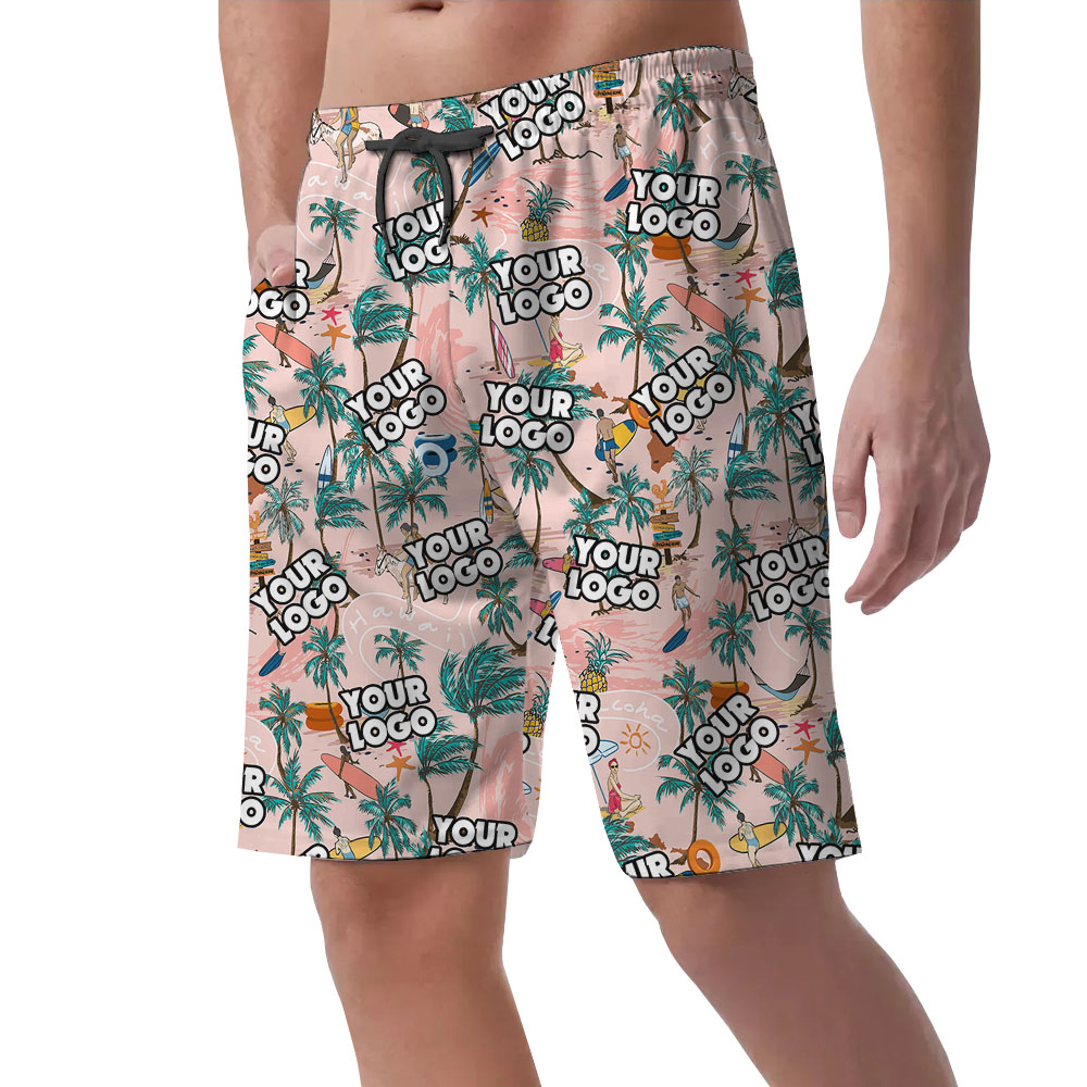 Pink Beach Hawaiian Shorts With Custom Logos