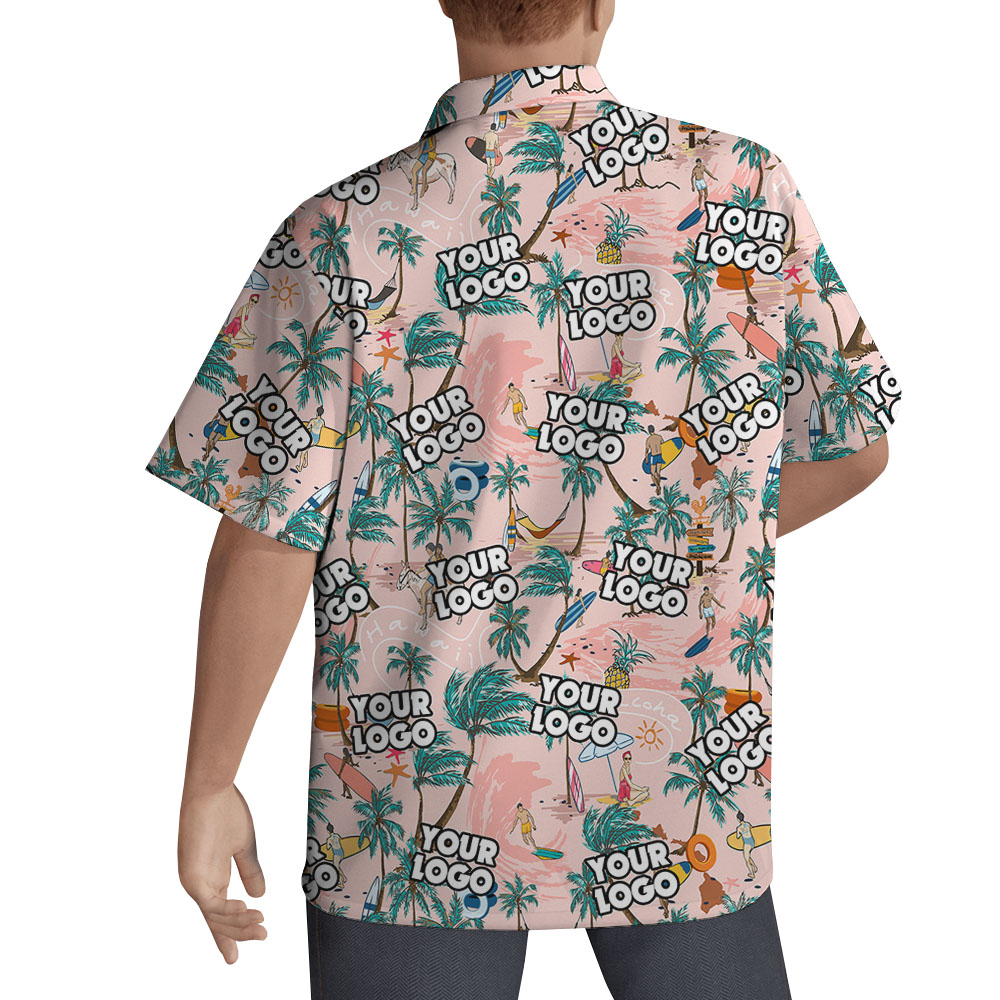 Custom Logo Pink Hawaiian Shirt For Men