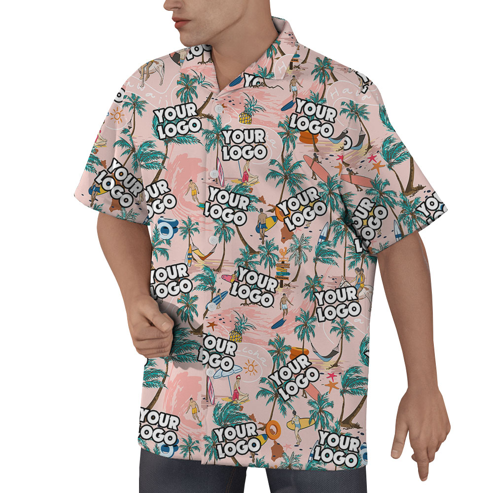 Custom Logo Pink Hawaiian Shirt For Men