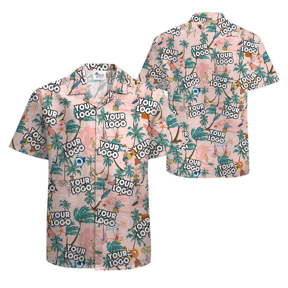 Custom Logo Pink Hawaiian Shirt For Men
