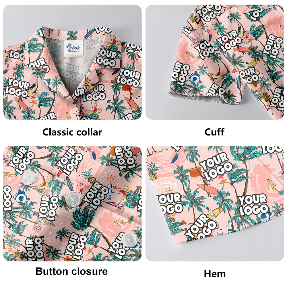 Custom Logo Pink Hawaiian Shirt For Men