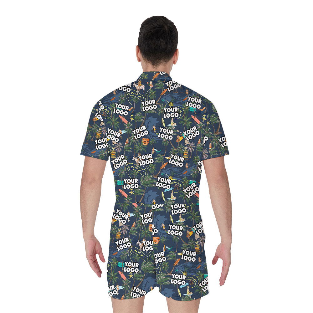 Custom Logo Palm Tree Men's Hawaiian Romper