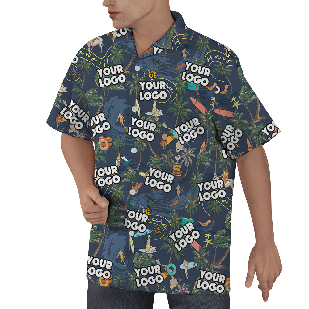 Beach Theme Custom Logo Hawaiian Button Shirt