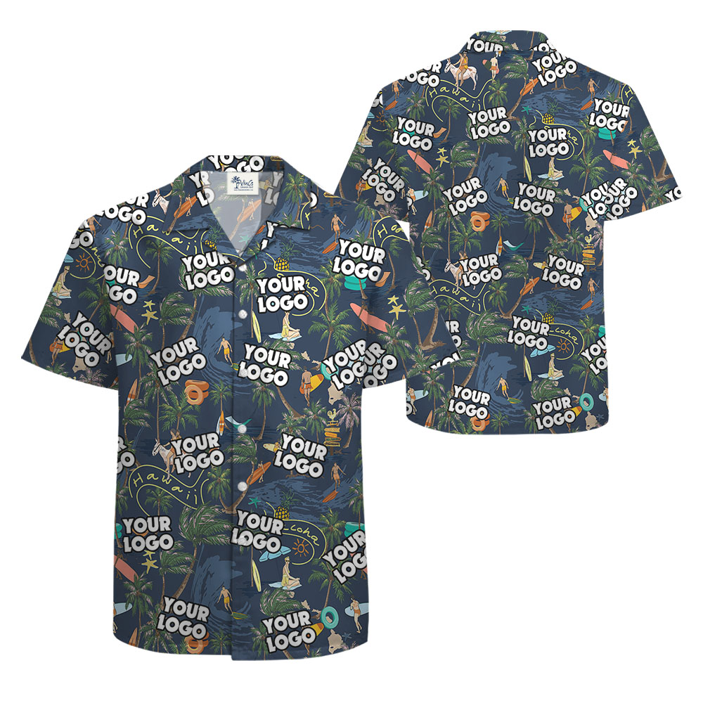 Beach Theme Custom Logo Hawaiian Button Shirt