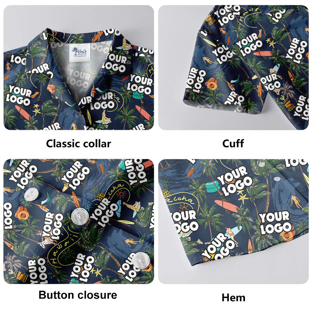 Beach Theme Custom Logo Hawaiian Button Shirt