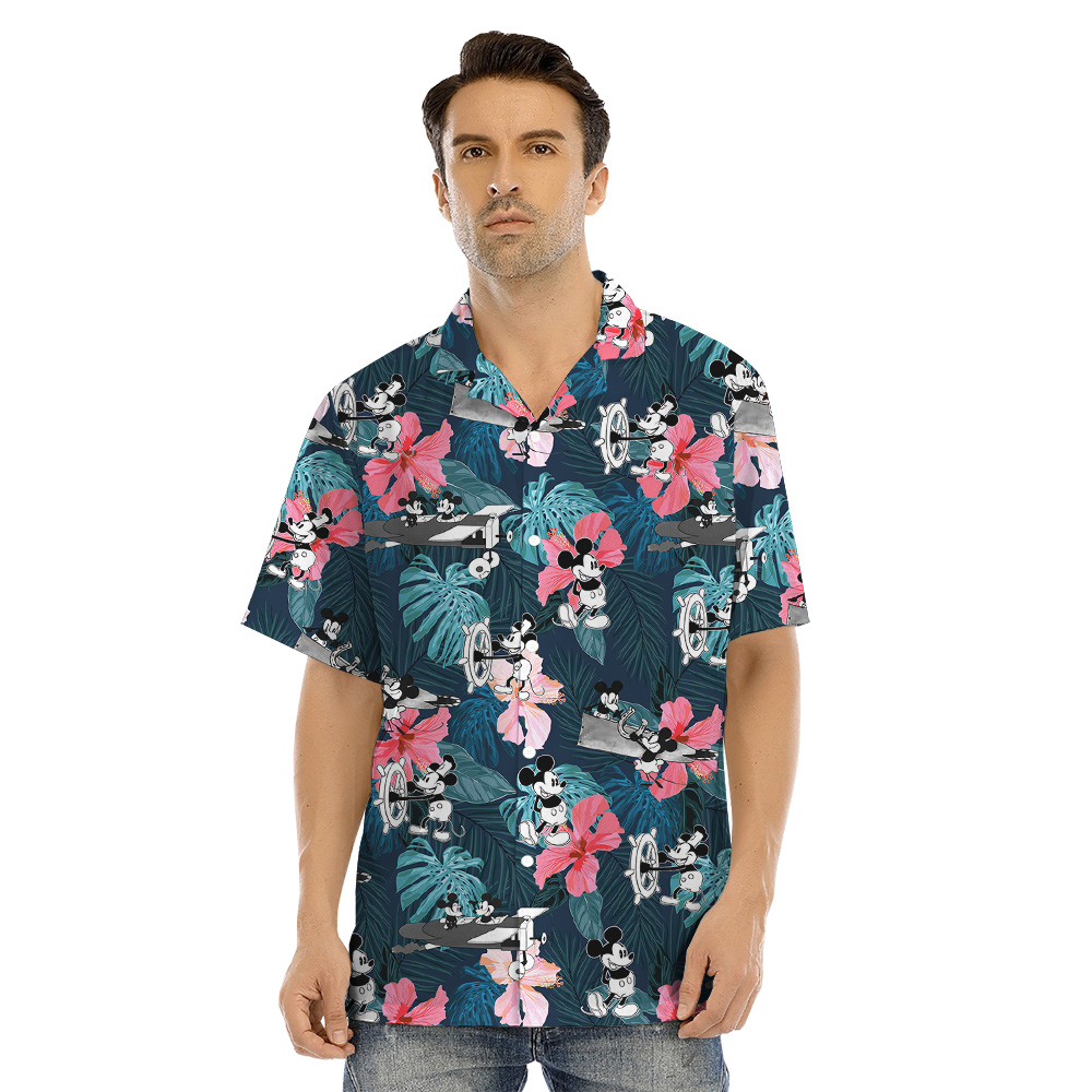 Hibiscus Mickey Mouse Steamboat Willie Matching Hawaiian Shirts For Family