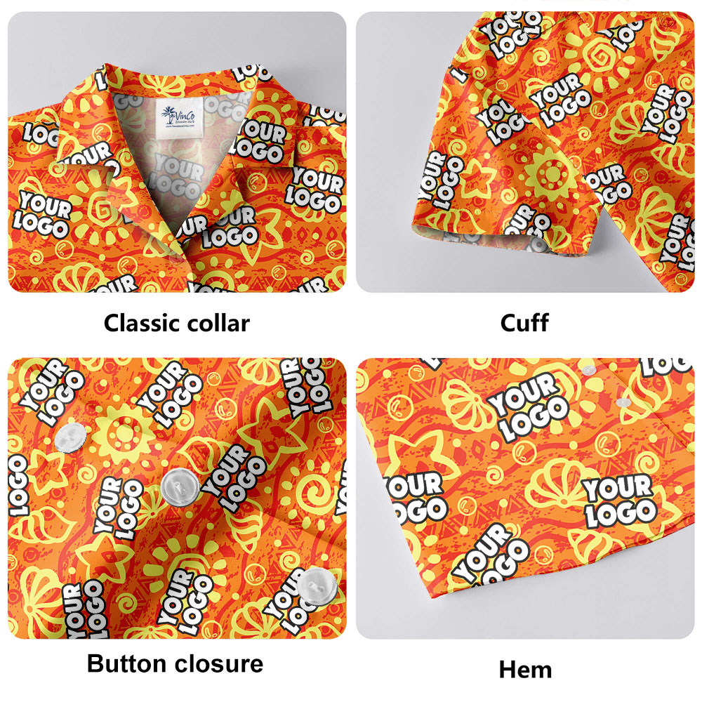 Custom Logo Orange Hawaiian Shirt For Company