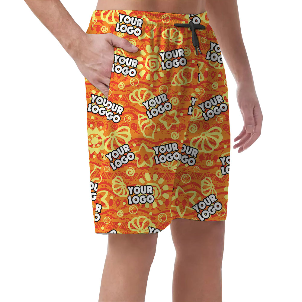 Orange Vintage Hawaiian Shorts With Custom Logo