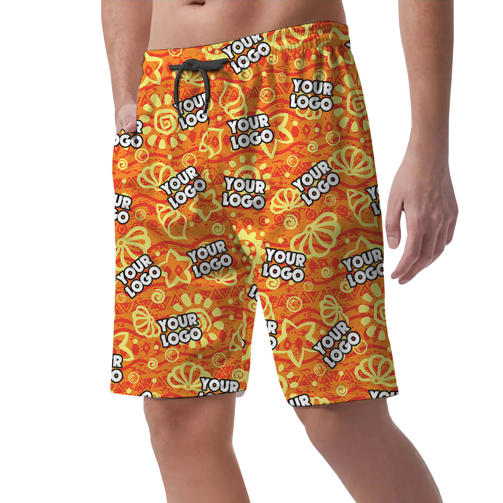 Orange Vintage Hawaiian Shorts With Custom Logo