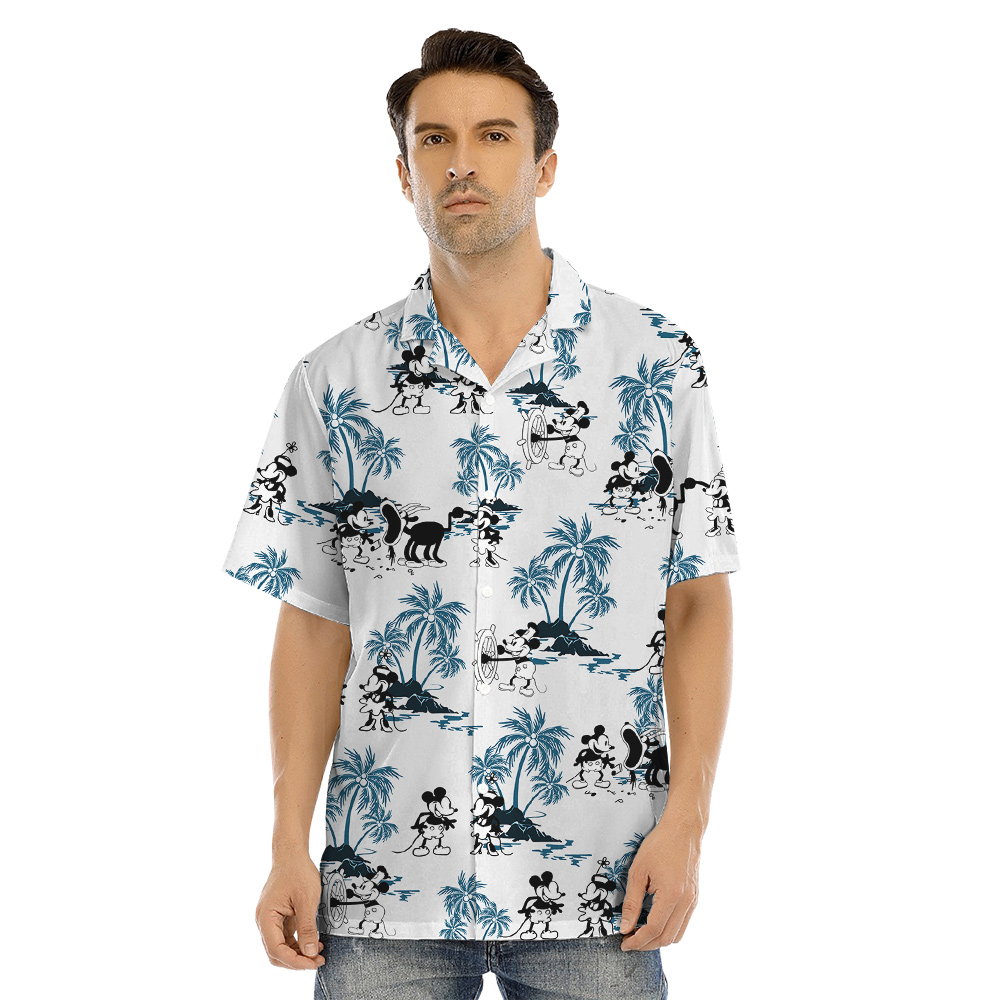 Steamboat Willie Mickey Tropical Palm Tree Matching Hawaiian Outfits For Family