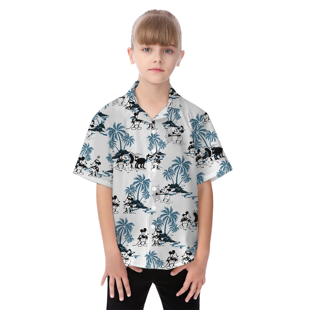 Steamboat Willie Mickey Tropical Palm Tree Matching Hawaiian Outfits For Family