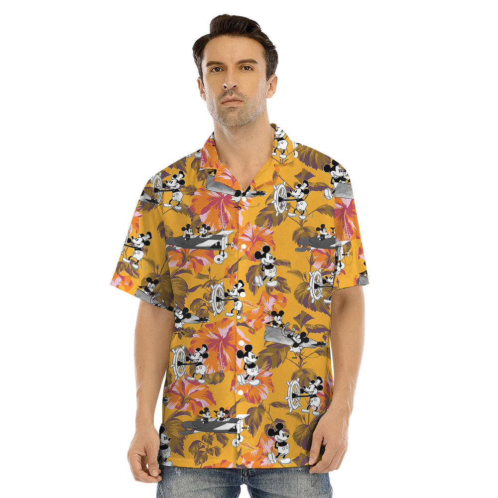 Steamboat Willie Mickey Mouse Orange Hibiscus Matching Tropical Hawaiian Outfits