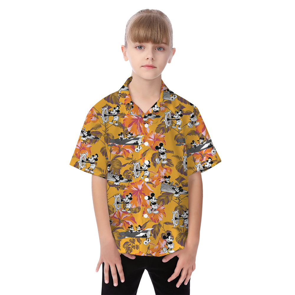 Steamboat Willie Mickey Mouse Orange Hibiscus Matching Tropical Hawaiian Outfits