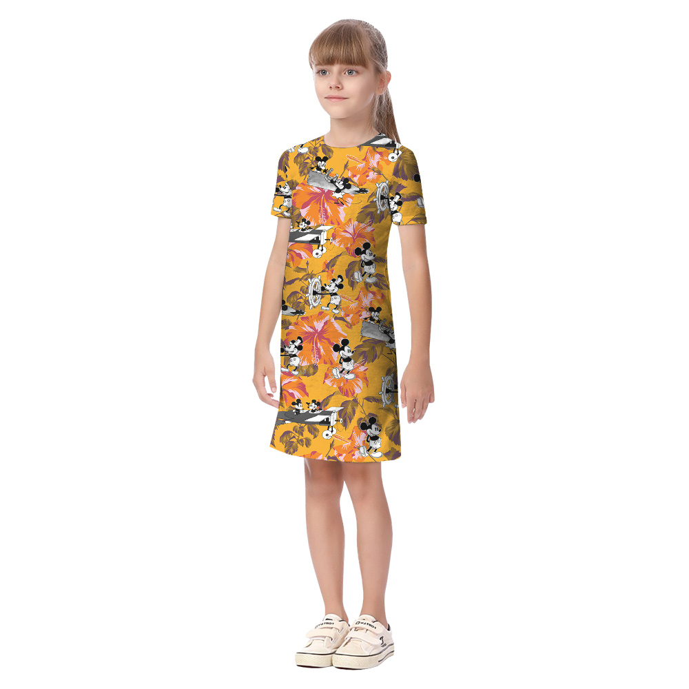 Steamboat Willie Mickey Mouse Orange Hibiscus Matching Tropical Hawaiian Outfits